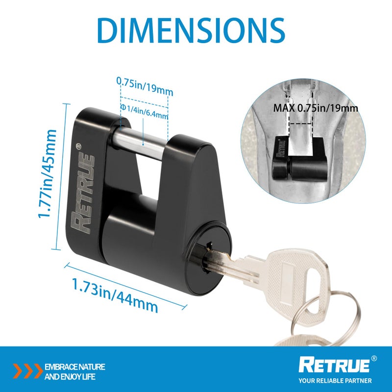 RETRUE Trailer Tongue Coupler Lock  Trailer Hitch Lock Dia 1/4 Inch  3/4 Inch Span for Tow Boat RV Truck Car's Coupler  Black - Image 3